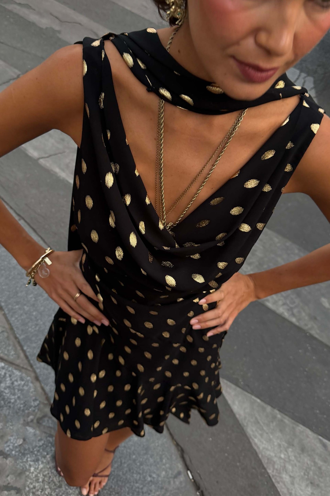 Black Mini Sophie Dress with Gold Fleck view 4