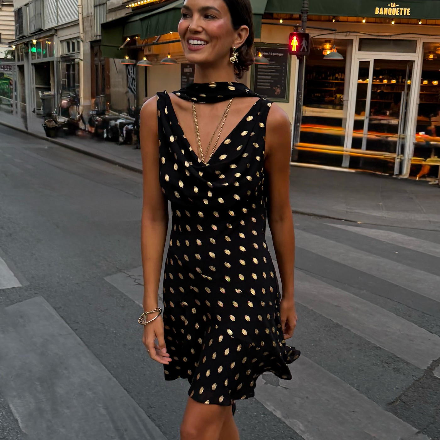 Black Mini Sophie Dress with Gold Fleck